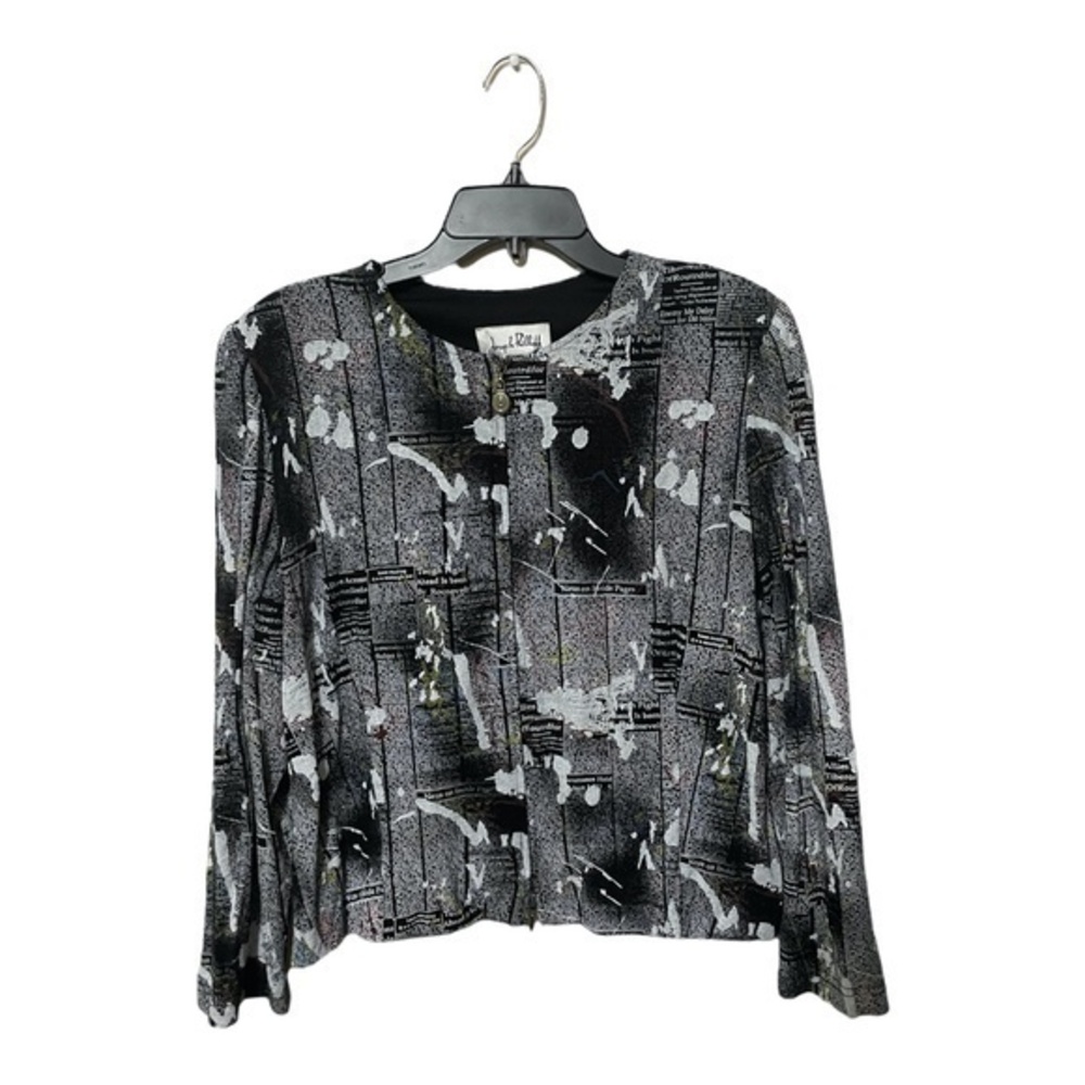 Joseph Ribkoff Womens Full Zip Jacket Newsprint Splash Cropped Size 12